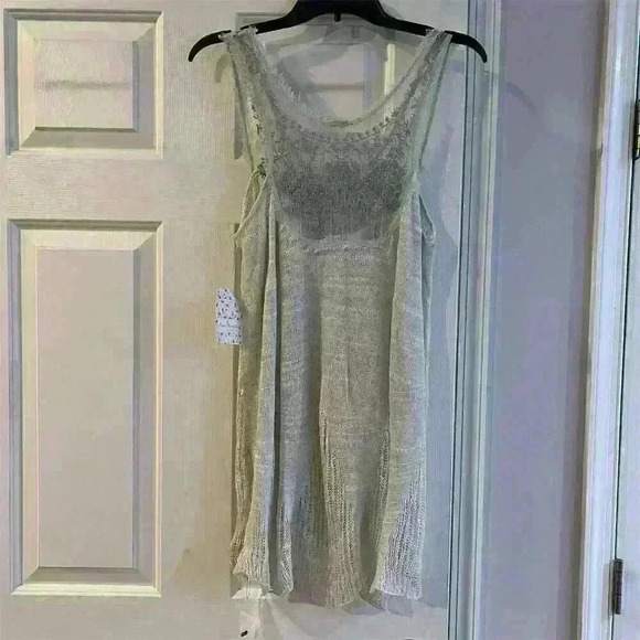 Free People Women's Silver Lace Bohemian Knit Midi Dress Size S - Picture 8 of 8